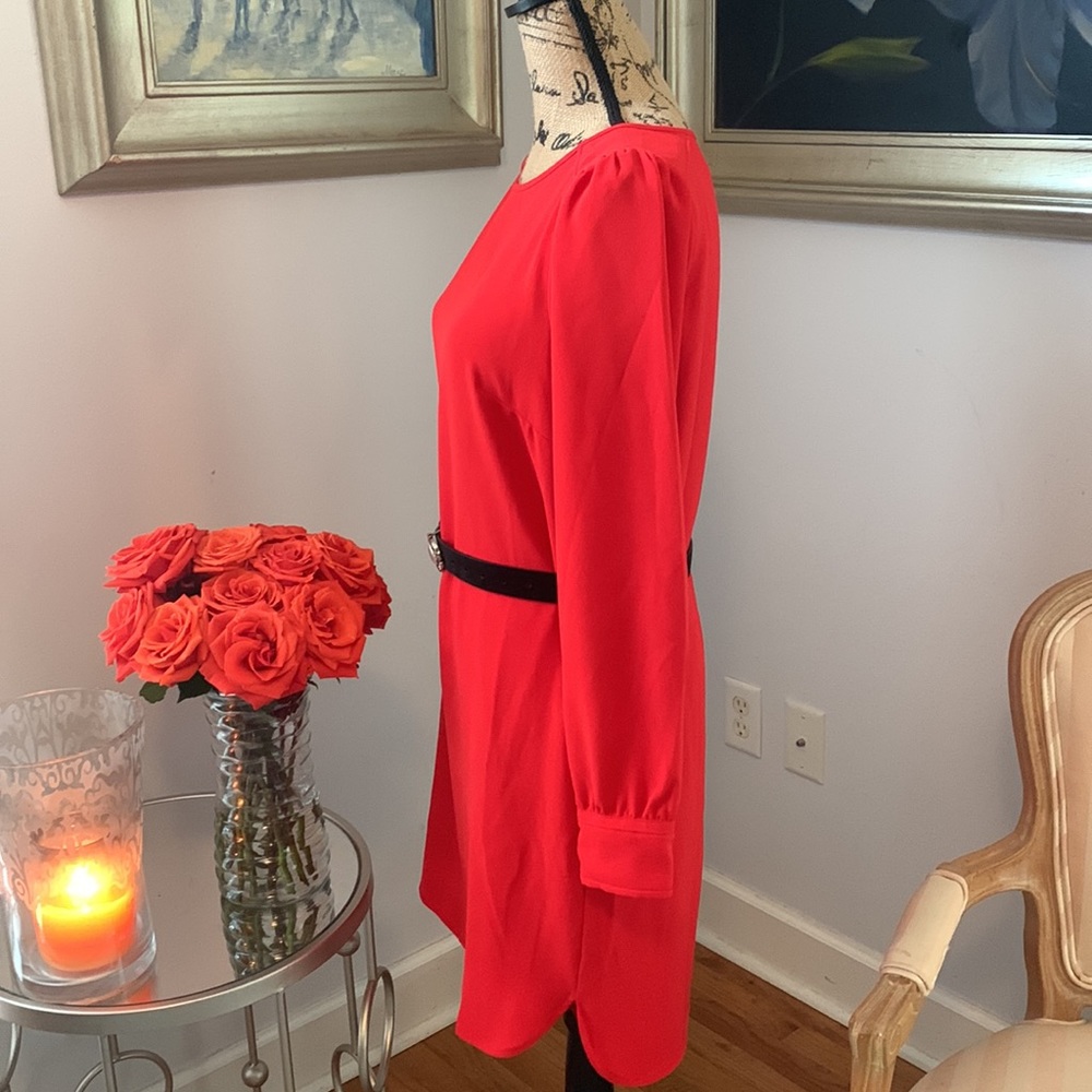 J CREW Red long sleeve contemporary fall dress $148 S M 6 8 career preppy - Picture 2 of 11